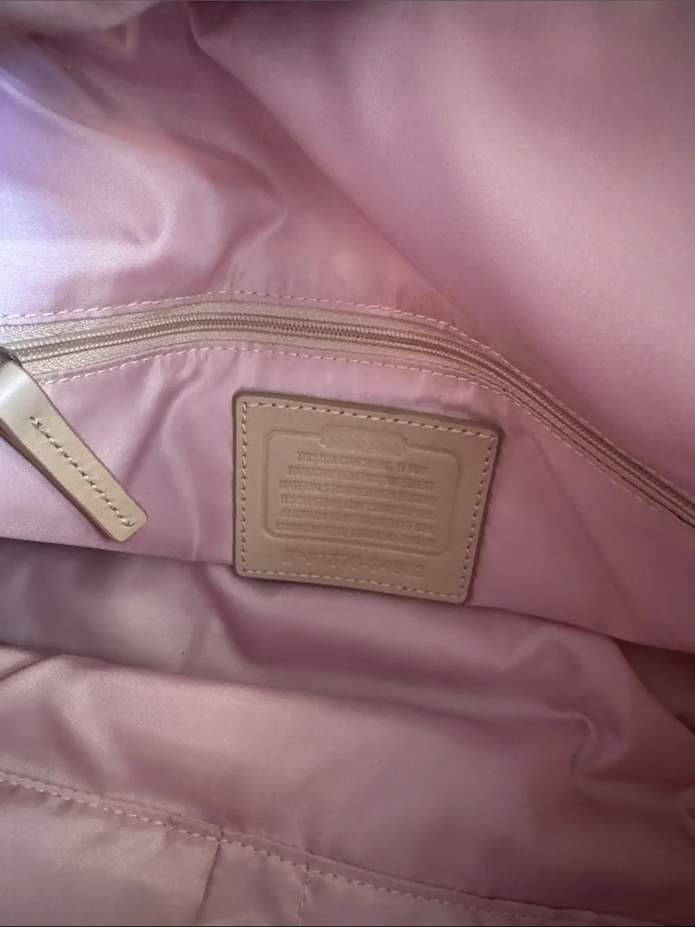 Coach Satin Signature Tote in Gold with Pink Trim and Tag